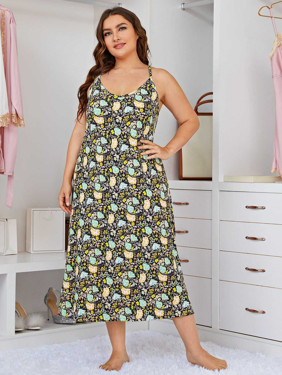 Women's Plus Size Cami Nightgowns Sleeveless Floral Lounge Sleep Dress XL-4XL,Pajama dress Sai Feel