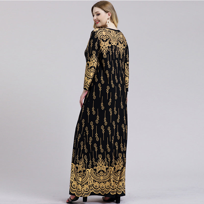 Women's Plus Size Dress New Long Sleeve Printed Dress Sai Feel