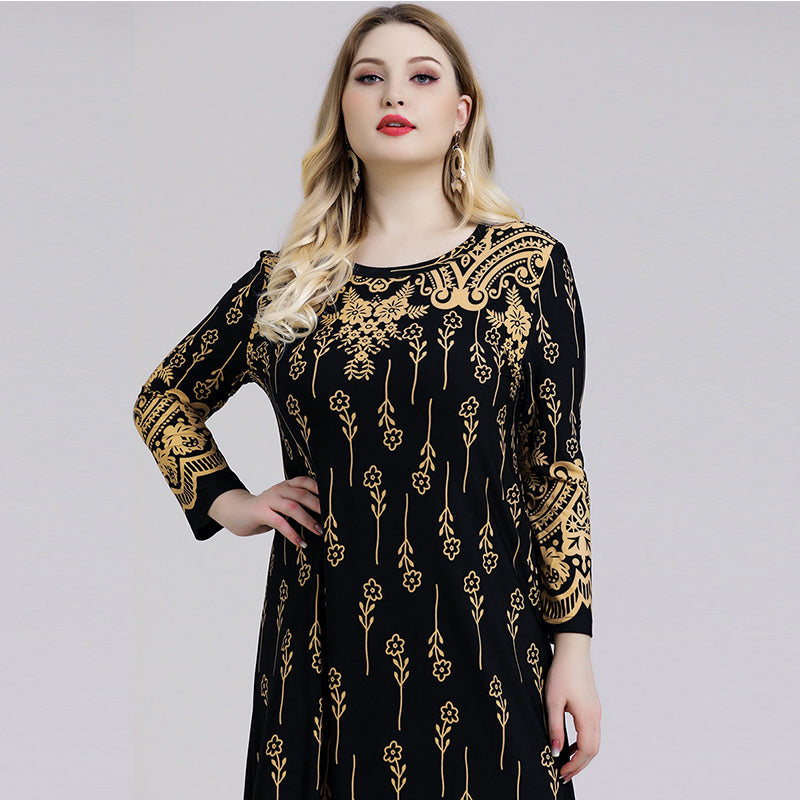 Women's Plus Size Dress New Long Sleeve Printed Dress Sai Feel