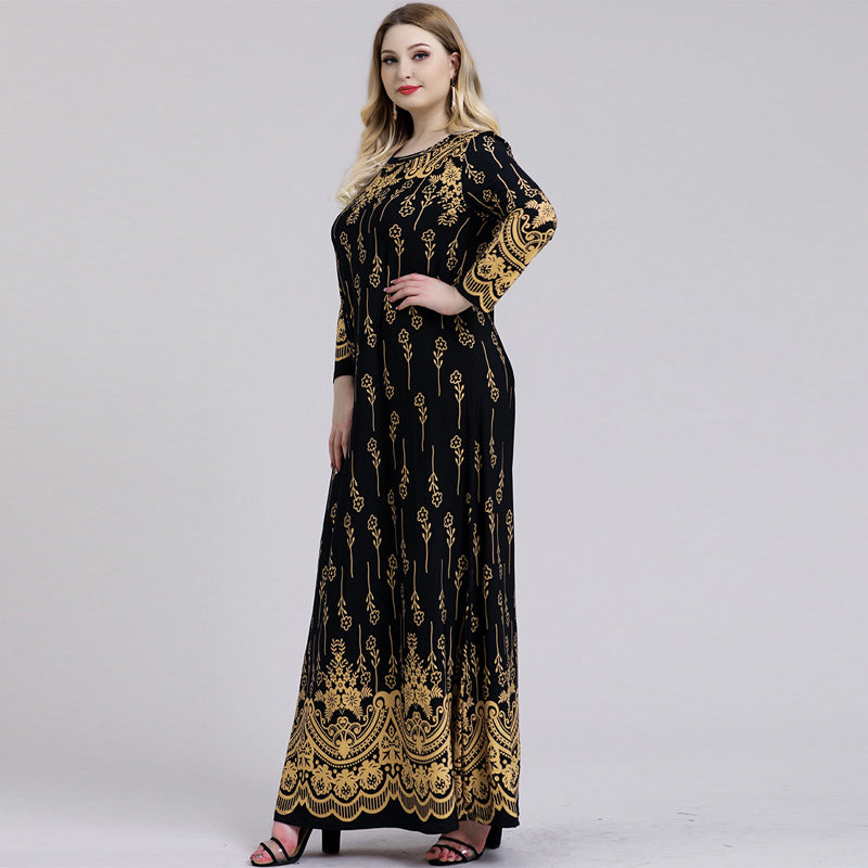 Women's Plus Size Dress New Long Sleeve Printed Dress Sai Feel