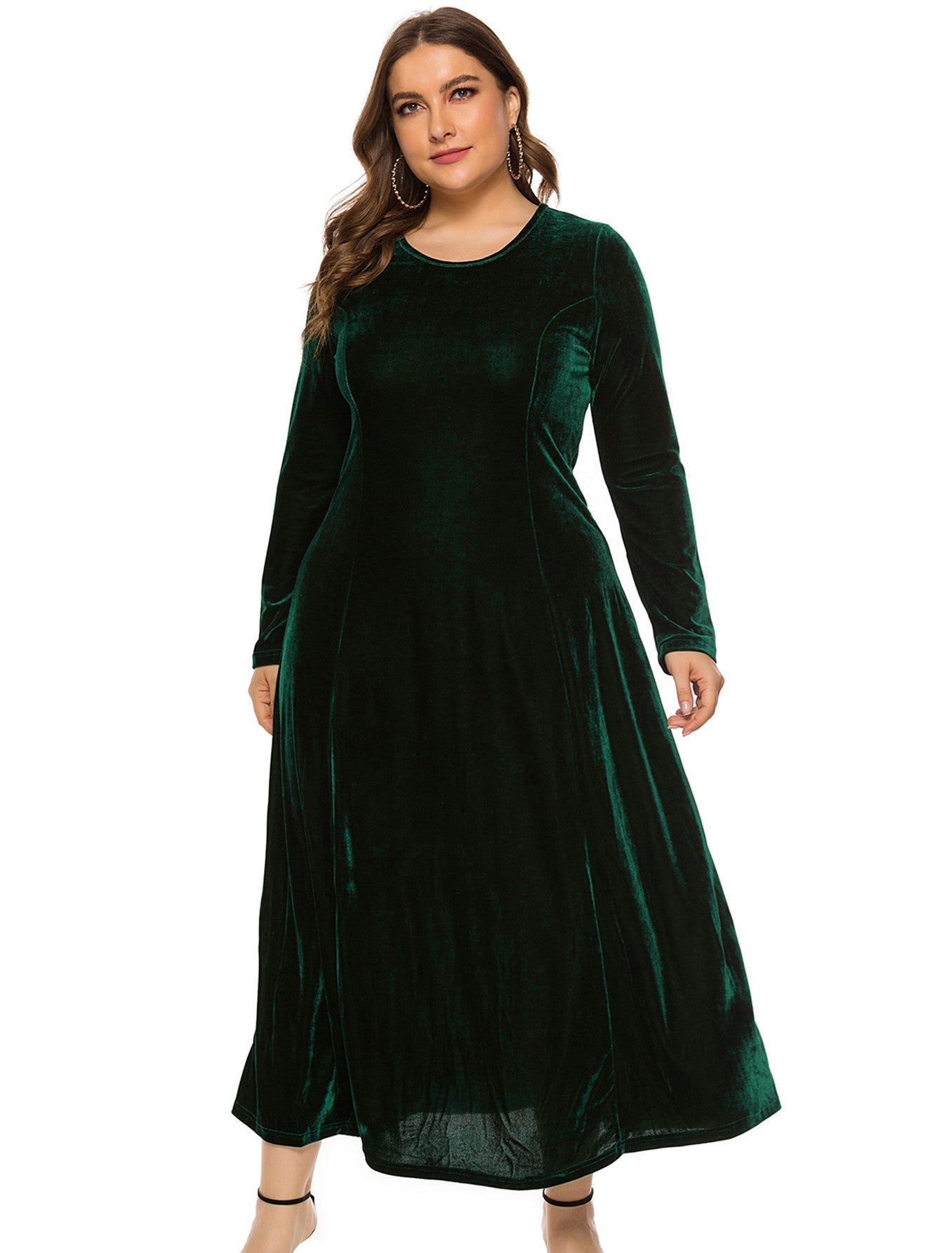 Women's Plus Size Round Neck Long Sleeve Midi Dress Sai Feel