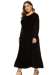 Women's Plus Size Round Neck Long Sleeve Midi Dress Sai Feel