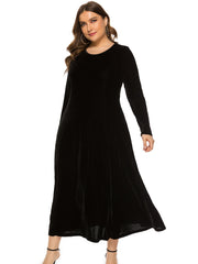 Women's Plus Size Round Neck Long Sleeve Midi Dress Sai Feel