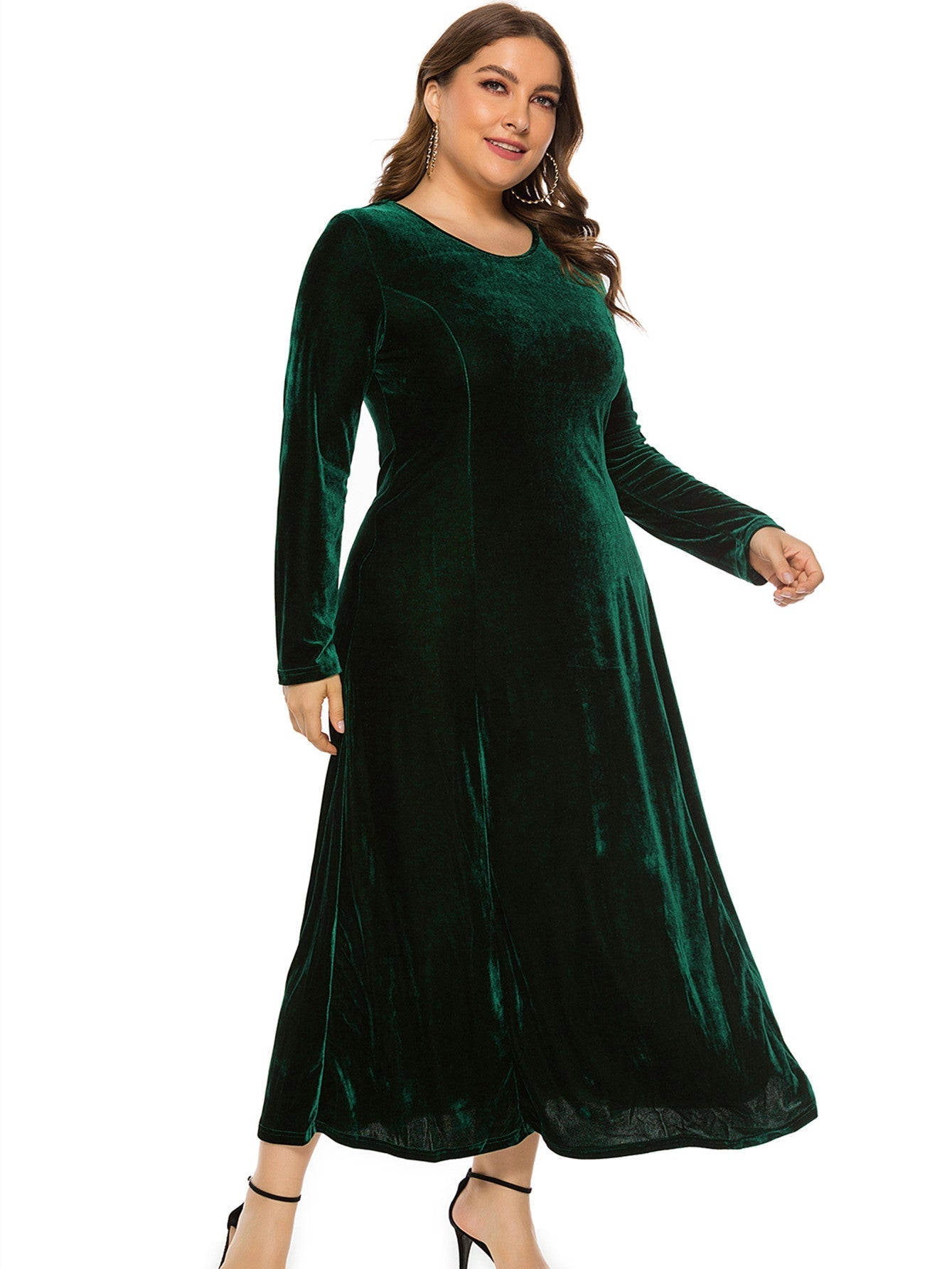 Women's Plus Size Round Neck Long Sleeve Midi Dress Sai Feel