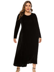 Women's Plus Size Round Neck Long Sleeve Midi Dress Sai Feel