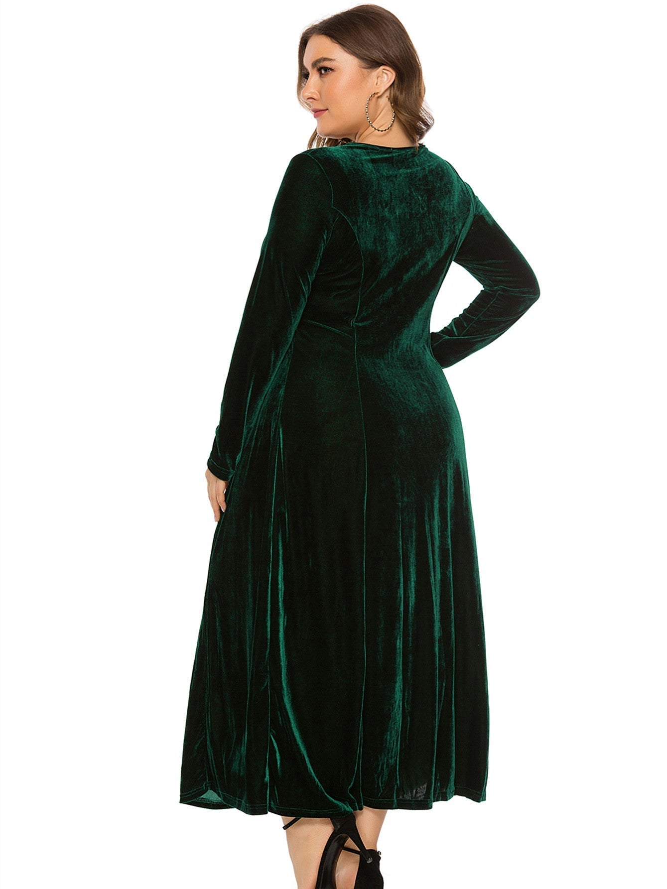 Women's Plus Size Round Neck Long Sleeve Midi Dress Sai Feel