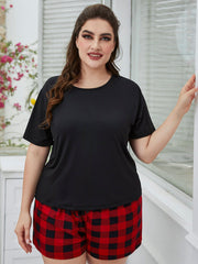 Women's Plus Size pajamas short sleeve top with plaid shorts 2-piece Pajama Set Sai Feel
