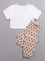 Women's Print Pajama Set - short sleeved shirt and Pajama PJ set Sai Feel
