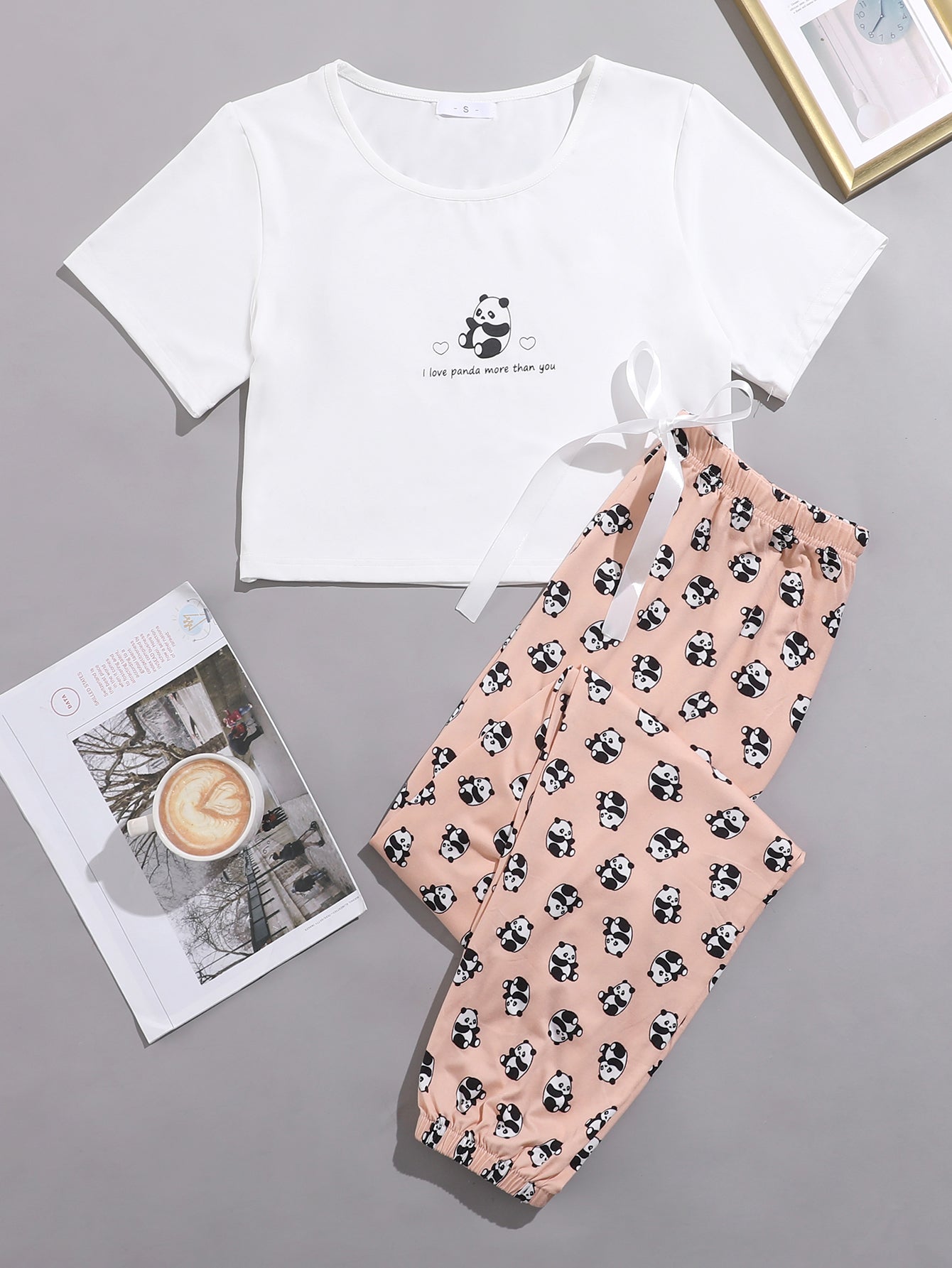 Women's Print Pajama Set - short sleeved shirt and Pajama PJ set Sai Feel