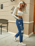 Women's Ripped Denim Boyfriend Style Ripped Jeans Skinny Denim Jeans for Female Sai Feel