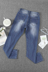 Women's Ripped Jeans Distressed Mid Waist Stretch Skinny Denim Pants With Hole Sai Feel