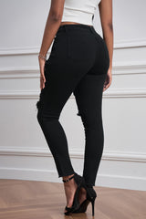 Women's Ripped Skinny Jeans Classic Solid Color Hight Waisted Pants Sai Feel