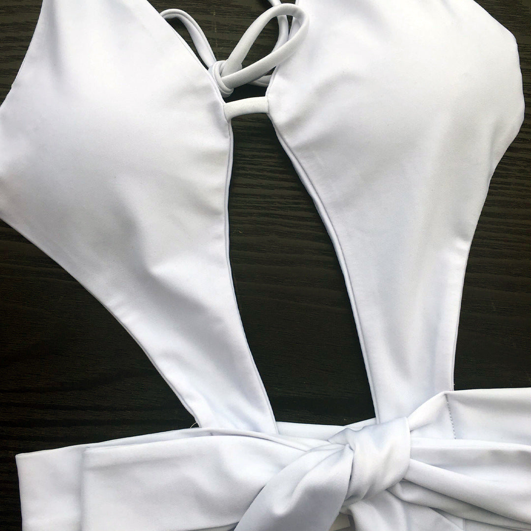 Women's Sexy Bathing Suits Criss Cross Tie Knot Front Cut out Open One Piece Swimwear Sai Feel