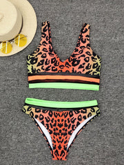 Women's Sexy Triangle Bathing Two Pieces Leopard print Swimsuit Padded Bikini Set Sai Feel
