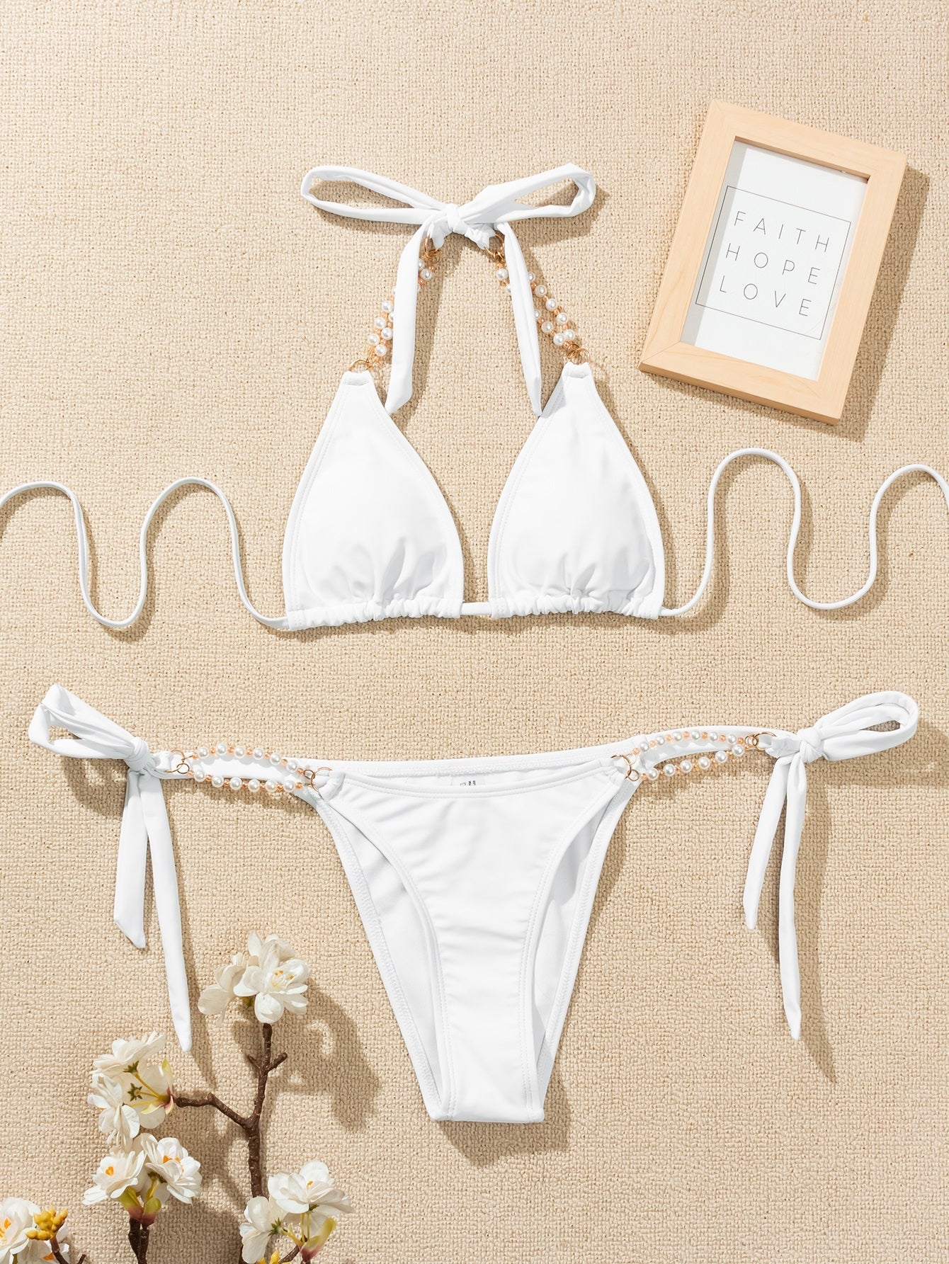 Women's Sexy Triangle Bathing Two Pieces Swimsuit Adjustable Halter Bikini Set solid color Bikini Set,Padded Bathing Suits Sai Feel