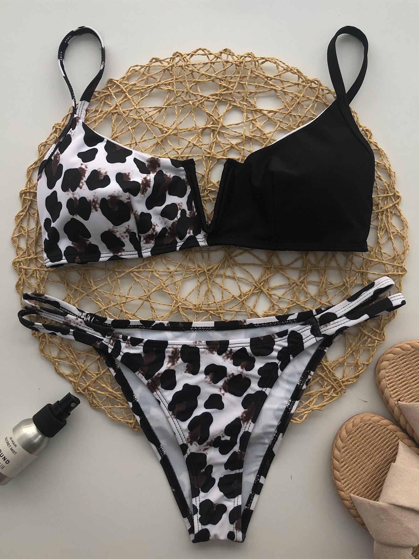 Women's Sexy Underwire Bathing Two Pieces Halter Leopard pattern Swimsuit Bikini Set,Padded Bathing Suits Sai Feel