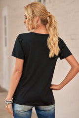 Women's Short Sleeve Shirt Crewneck Ripped Tee Fashion Loose Solid Color Top Sai Feel
