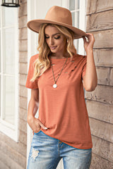Women's Short Sleeve Shirt Crewneck Ripped Tee Fashion Loose Solid Color Top Sai Feel