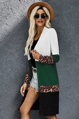 Women's Slouchy Color Block Leopard Print Patchwork Knit Cardigan Sai Feel