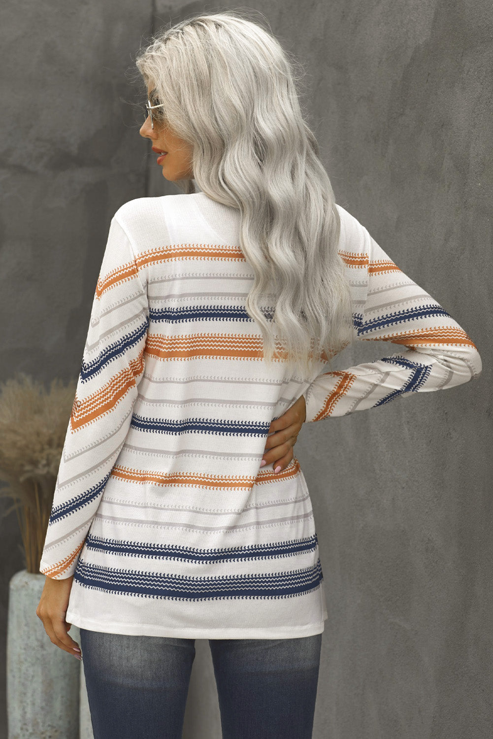 Women's Slouchy Long Sleeve Stripe Knit Cardigan Sweater Sai Feel