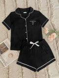 Women's Soft Button Down Pajama Set V-Neck Short Sleeve Sleepwear Sai Feel