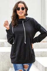Women's Solid Color Long Sleeve Elastic Cuff Hoodie With Rope Drawstring Sai Feel