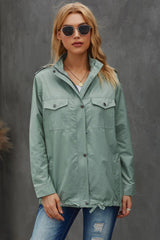 Women's Solid Color Long Sleeve Pocket Adjustable Hem Full-Zip Coat Sai Feel