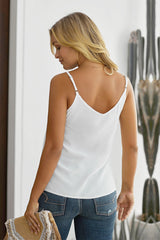 Women's Spaghetti Strap Buttoned Tank Top Casual Solid Color Vest Blouse Sai Feel
