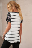 Women's Summer Fashion Striped Print Blouse Short Sleeve Crew Neck Tee Top Casual Loose Shirt Patch Floral Pocket. Sai Feel