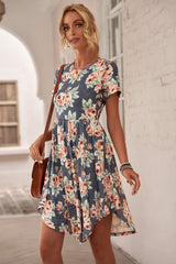 Women's Summer Lightweight Midi Dress Casual Print Tunic Dress Crew Neck Flowy Dress Sai Feel