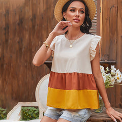 Women's Three-color Stitching Round Neck Sleeveless T-shirt Sai Feel