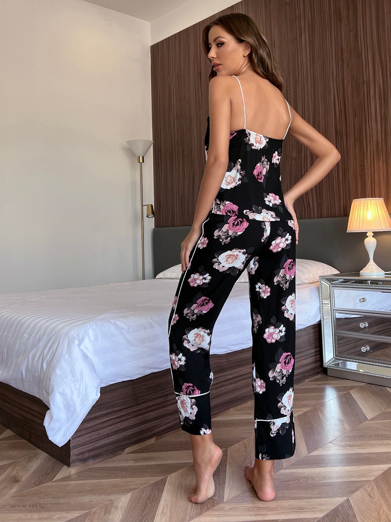 Women's Tropical Print Cami with Pants Sleepwear Two Piece Pajama Set Sai Feel