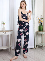 Women's Tropical Print Cami with Pants Sleepwear Two Piece Pajama Set Sai Feel