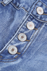 Women's Washed Distressed Jeans Hem Button Pocket Denim Pants Sai Feel