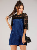 Women's casual golden velvet patchwork lace dress Sai Feel