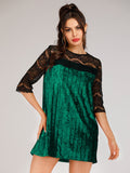Women's casual golden velvet patchwork lace dress Sai Feel