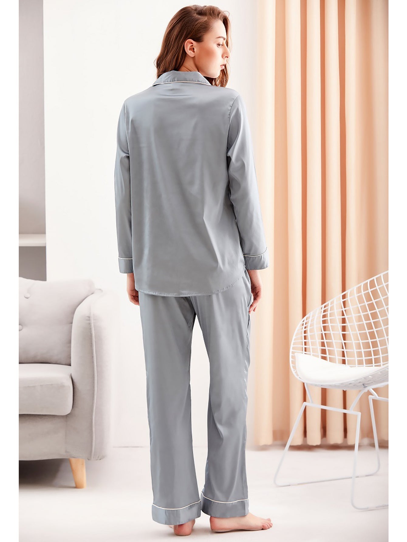 Women's casual long sleeved and long pant comfortable winter two-piece pajamas Sai Feel