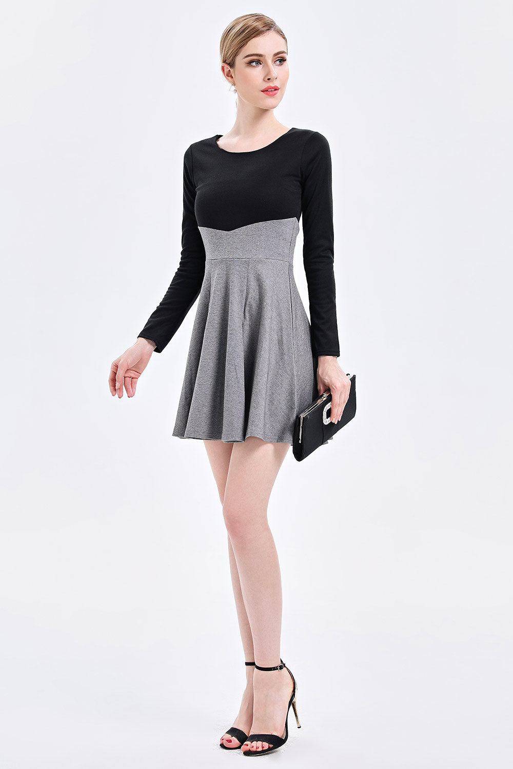 Women's contrast color stitching slim long-sleeved dress Sai Feel