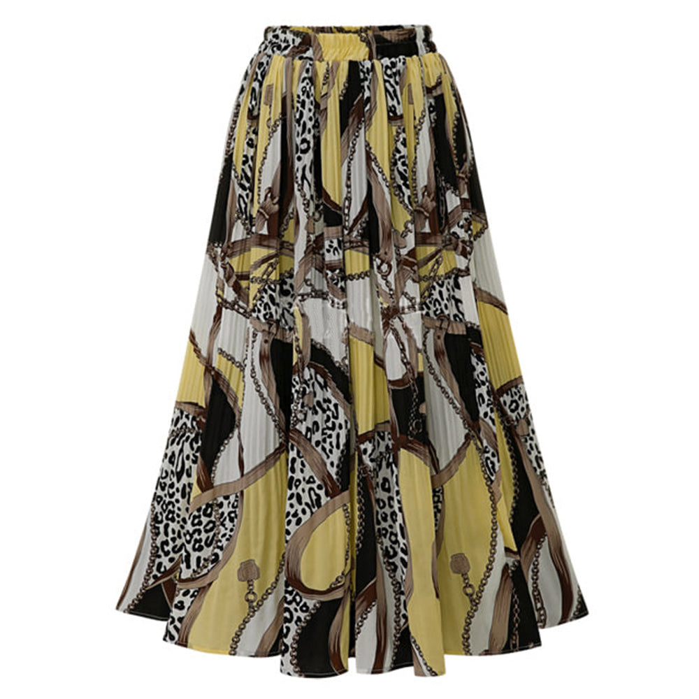 Women's floral slimming folding skirt with long print full skirt Sai Feel