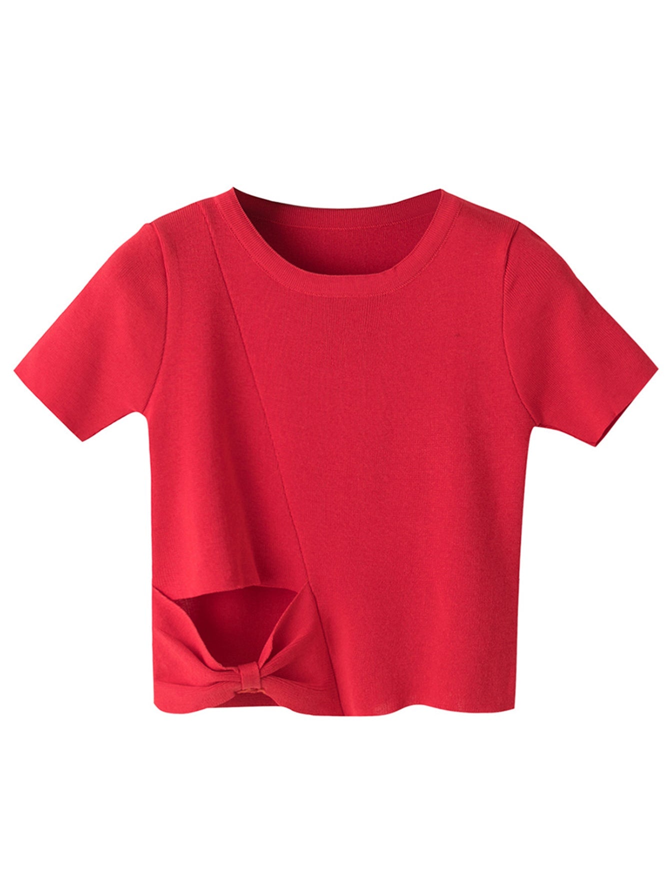 Women's hollow knit tide high waist short crop top irregular T shirt Sai Feel