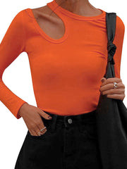 Women's long sleeve off Top Pure Color Slim tops Sai Feel