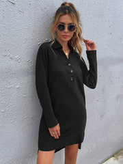Women's new solid color single-breasted lapel long-sleeved loose dress Sai Feel