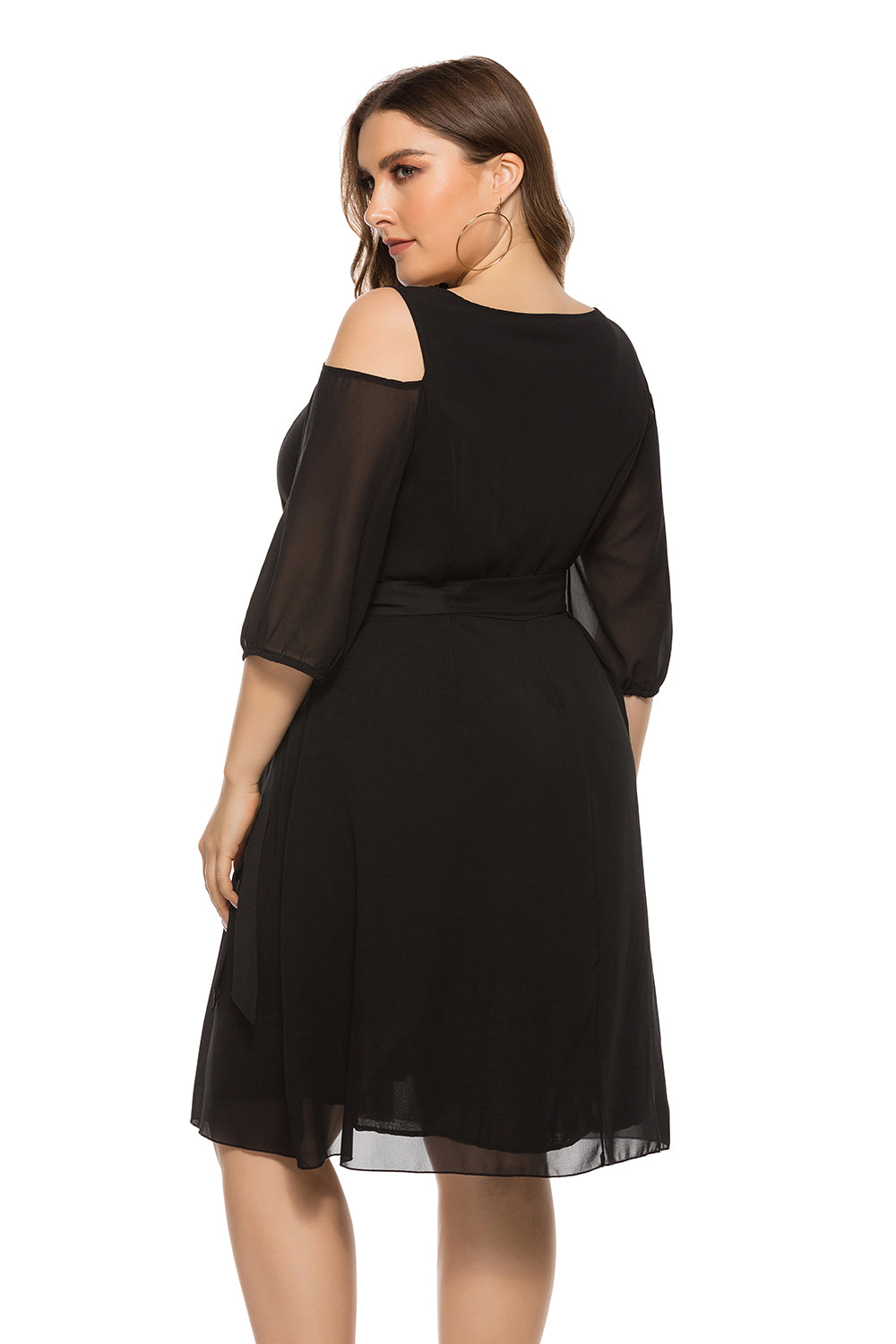 Women's plus size cold shoulder 3/4 sleeve chiffon midi dress Sai Feel