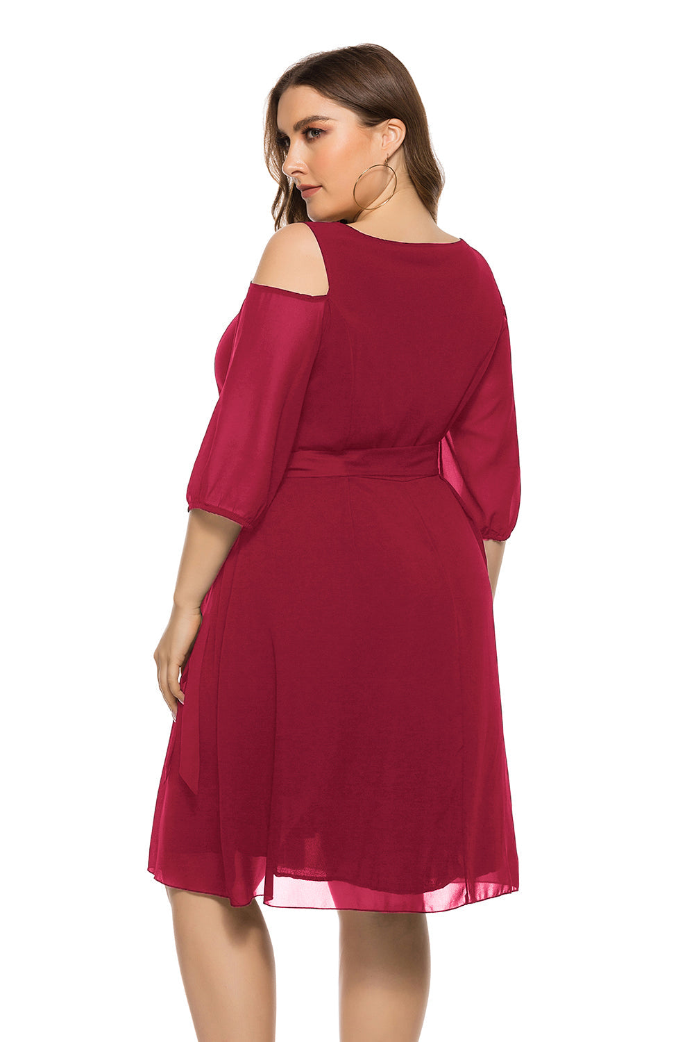 Women's plus size cold shoulder 3/4 sleeve chiffon midi dress Sai Feel