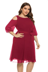 Women's plus size cold shoulder 3/4 sleeve chiffon midi dress Sai Feel