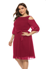 Women's plus size cold shoulder 3/4 sleeve chiffon midi dress Sai Feel