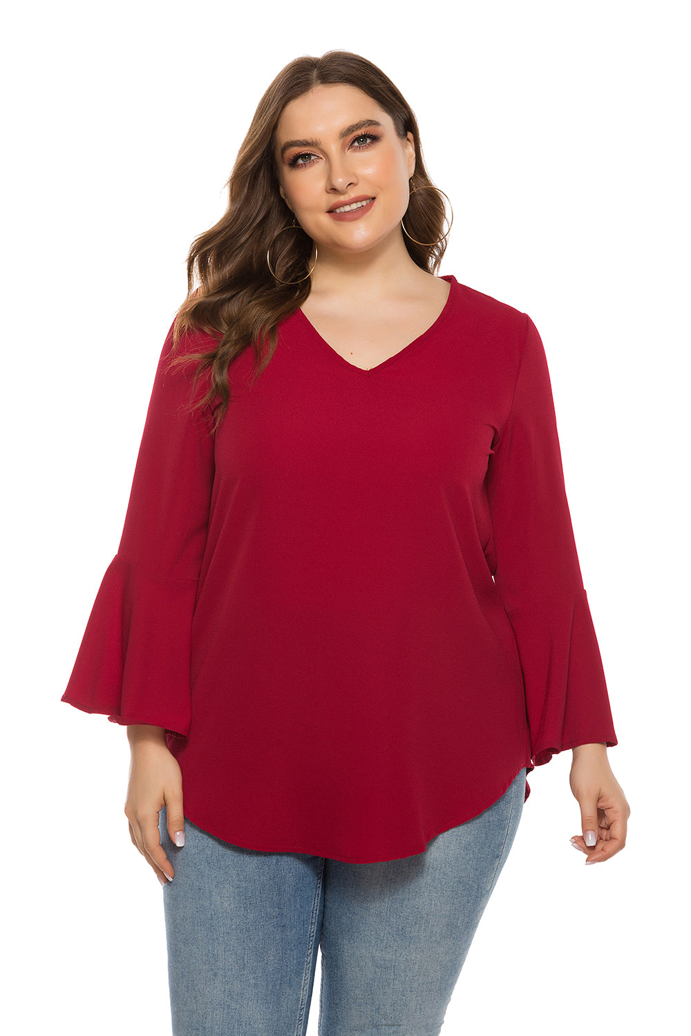 Women's plus size long pelpum sleeve loose tunic blouse top Sai Feel