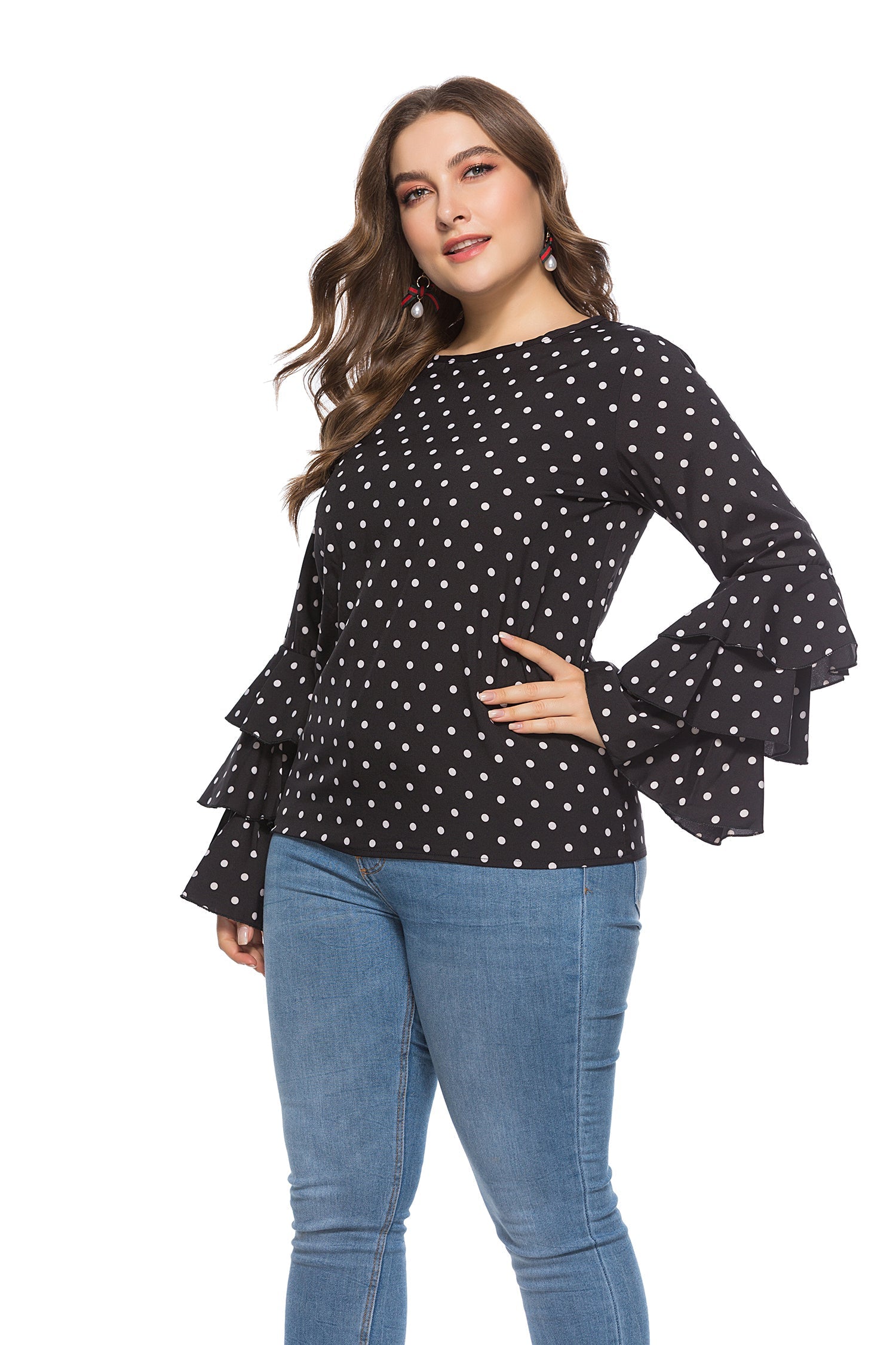 Women's plus size long tiers sleeve tunic blouse top Sai Feel