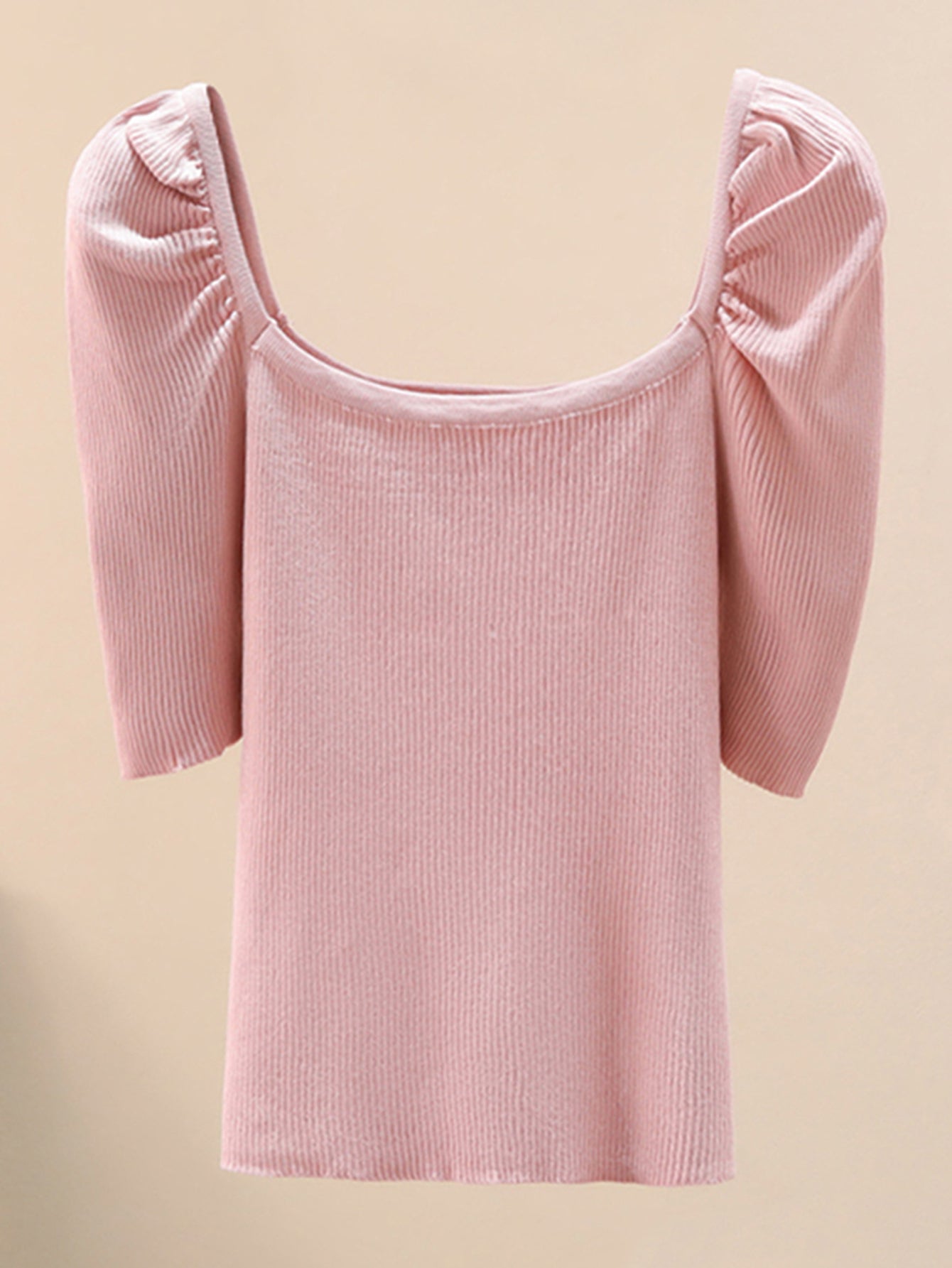Women's retro square collar slim knit top short sleeve T-shirt Sai Feel