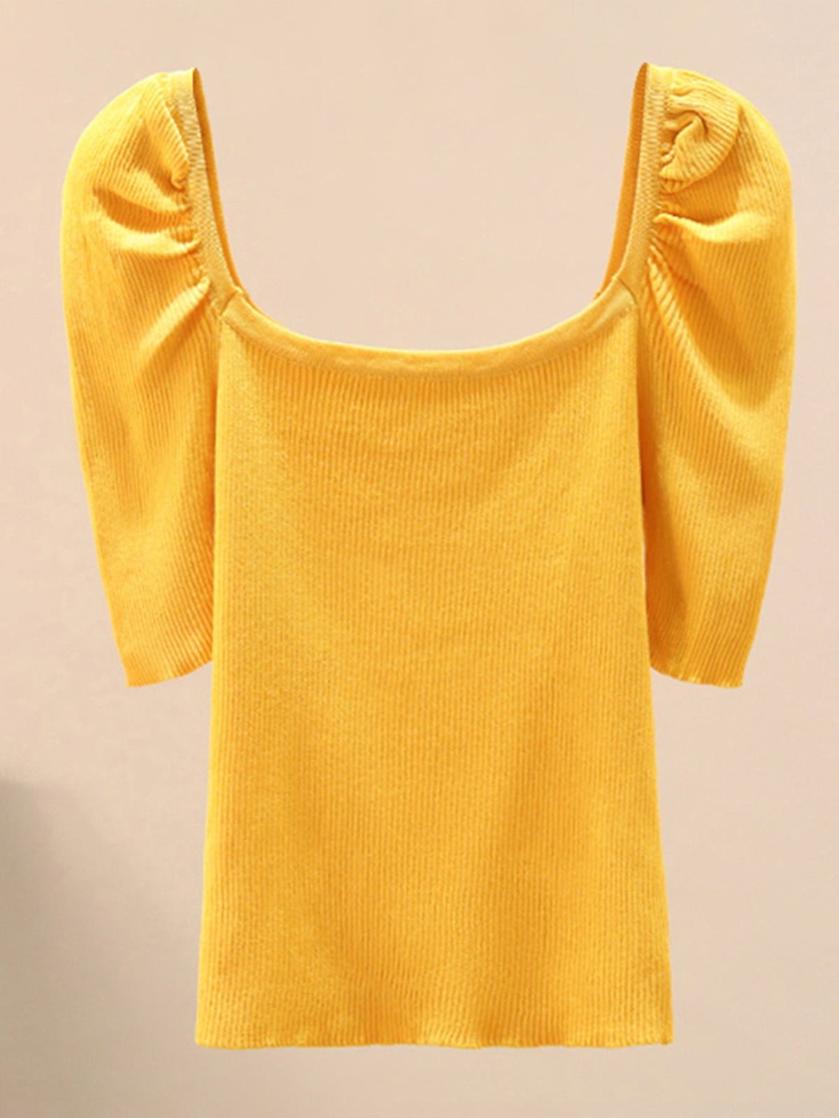 Women's retro square collar slim knit top short sleeve T-shirt Sai Feel